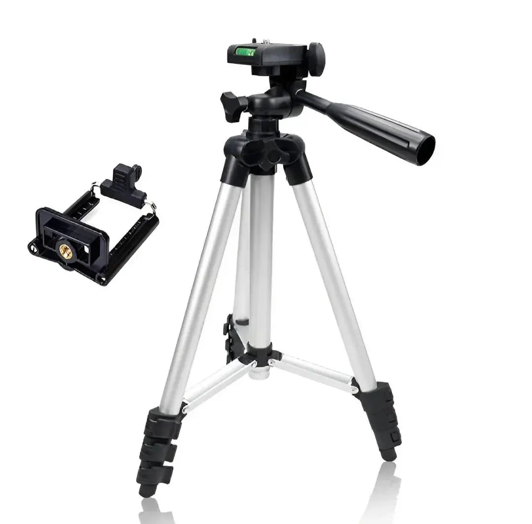 Portable aluminum tripod with phone holder for cameras and smartphones, ideal for travel and photography