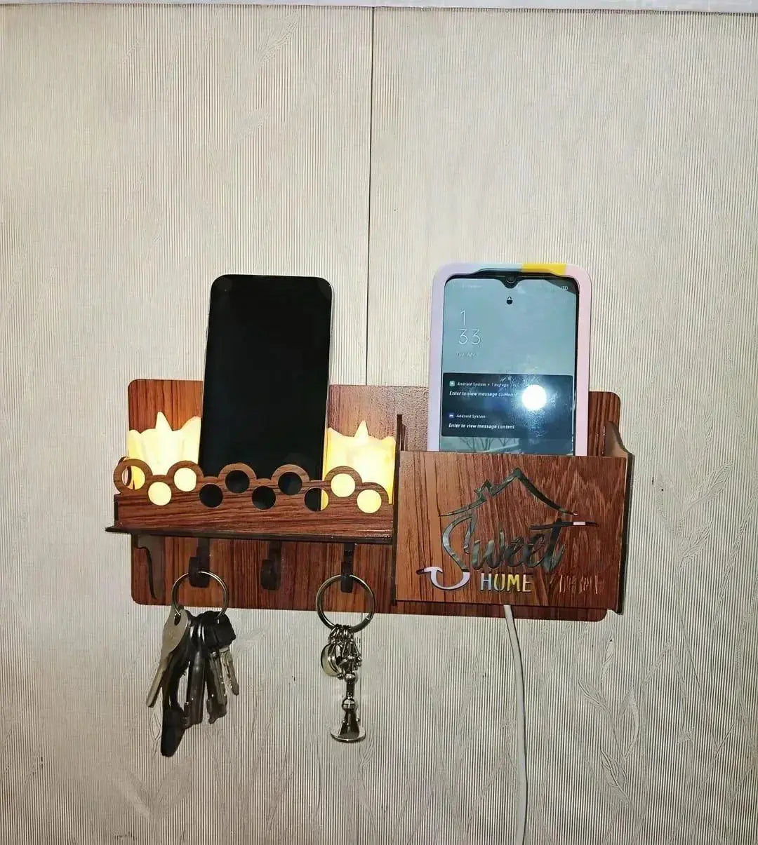 Sweet Home Wooden Wall Key & Phone Holder Nexus Goods