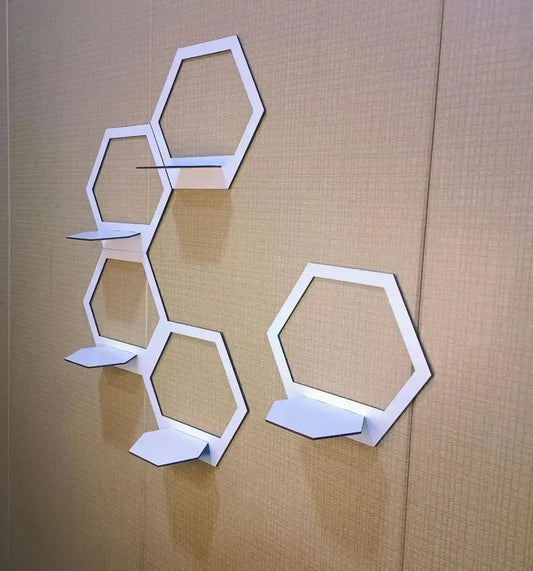 White Hexagon Floating Wall Shelves Set Nexus Goods