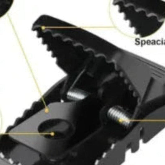 Black trap with sensitive pedal, special teeth, bait cup, and powerful spring for effective pest control