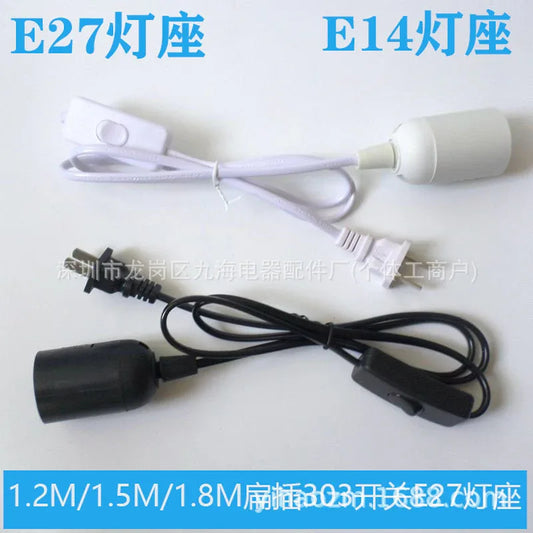 E27 and E14 lamp holders with switch, 1.2M/1.5M/1.8M cord, white and black socket adapters for home lighting
