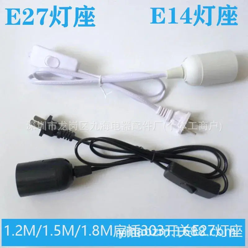 E27 and E14 lamp holders with switch, 1.2M/1.5M/1.8M cord, white and black socket adapters for home lighting