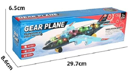 Transparent gear plane toy with lights and music, 3+ ages, simulation model for kids