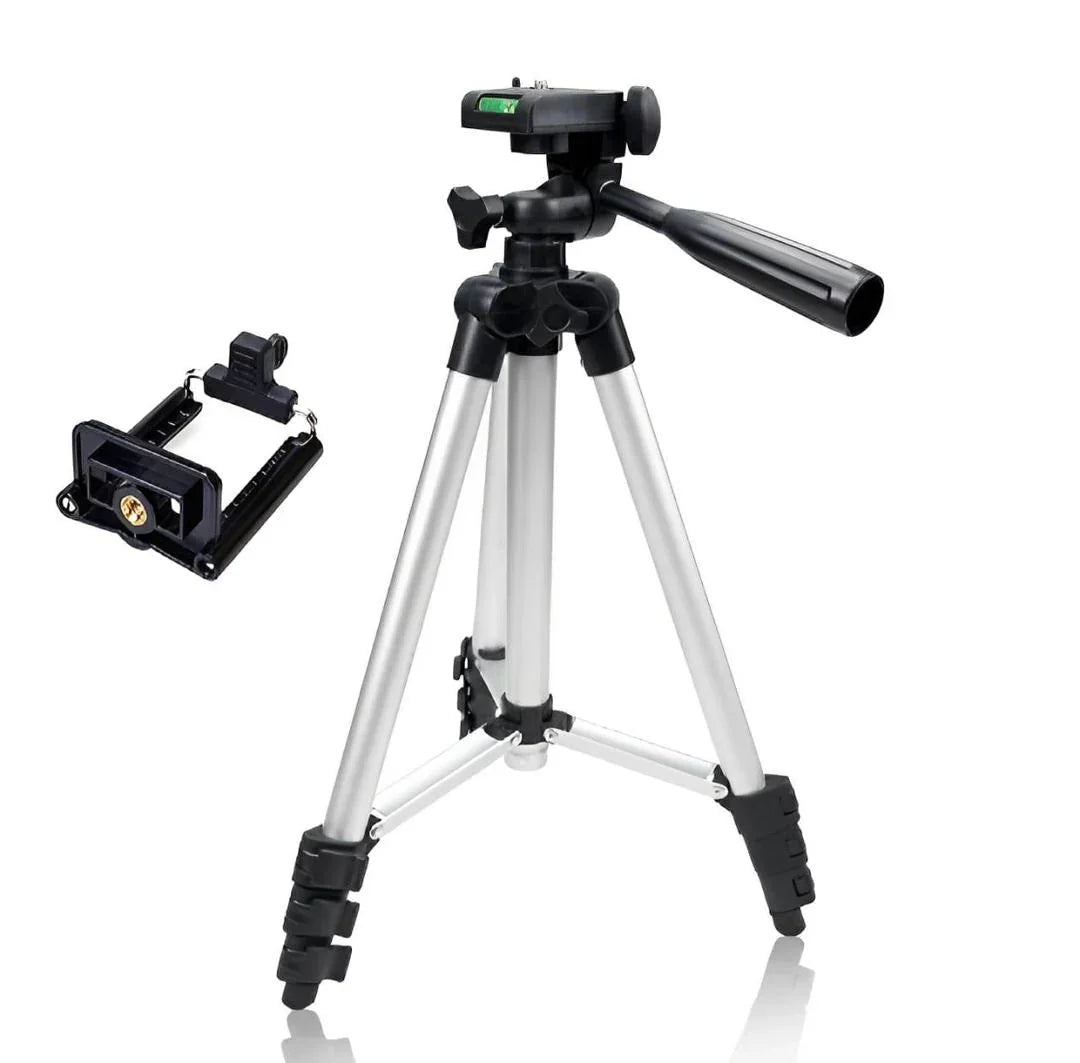 Portable aluminum tripod with phone holder for cameras and smartphones, ideal for travel and photography