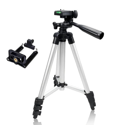 Portable aluminum tripod with phone holder for cameras and smartphones, ideal for travel and photography