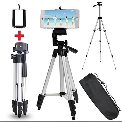 Adjustable phone tripod with phone mount and carry bag for stable mobile photography and video recording