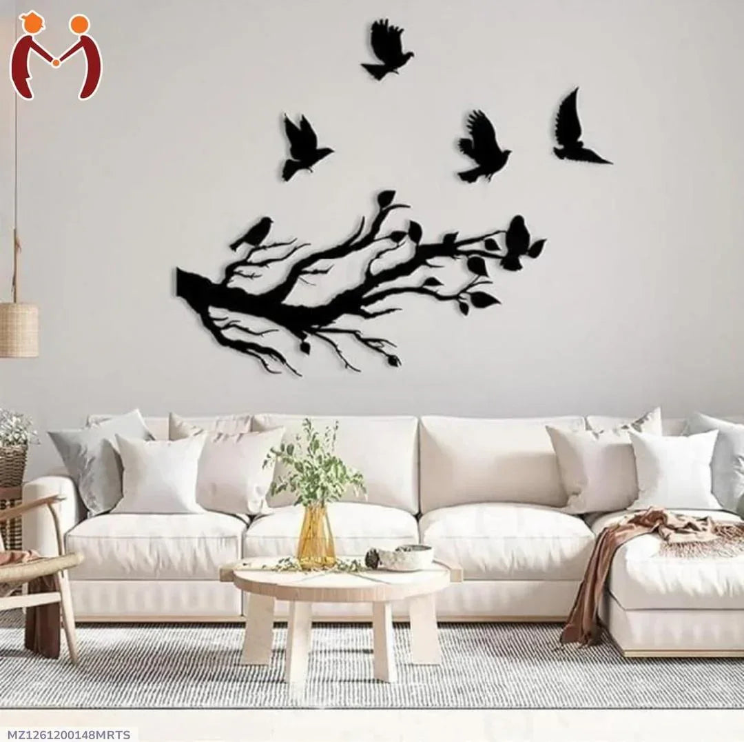 3D Flying Birds Wall Art Wooden Black Modern Decor