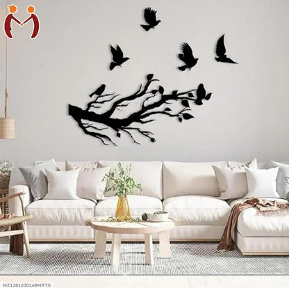 3D Flying Birds Wall Art Wooden Black Modern Decor