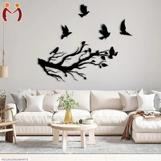 3D Flying Birds Wall Art Wooden Black Modern Decor