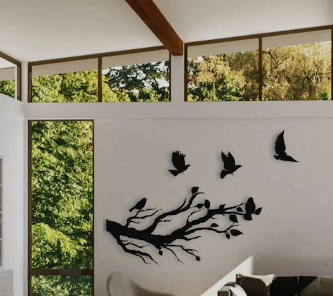 3D Flying Birds Wall Art Wooden Black Modern Decor