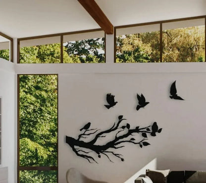 3D Flying Birds Wall Art Wooden Black Modern Decor