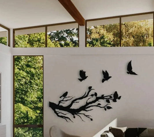 3D Flying Birds Wall Art Wooden Black Modern Decor