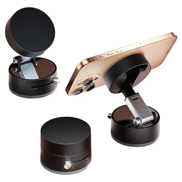 Black magnetic phone mount with adjustable grip for smartphones