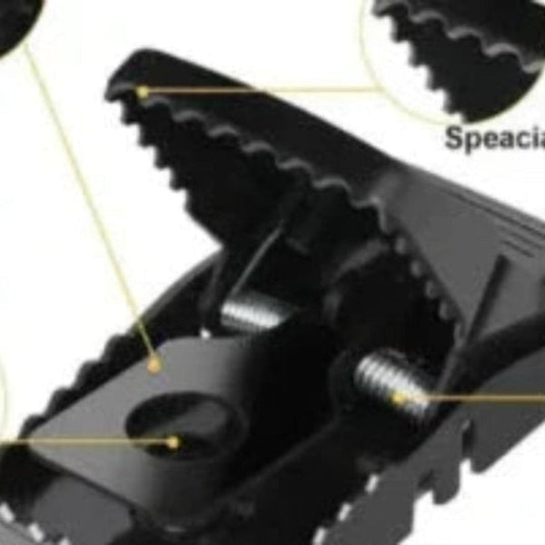 Black trap with sensitive pedal, special teeth, bait cup, and powerful spring for effective pest control