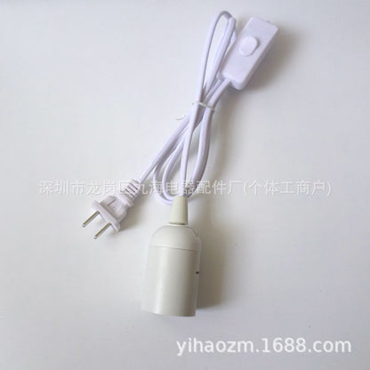 White E27 lamp socket with inline switch and power cord for home lighting fixtures