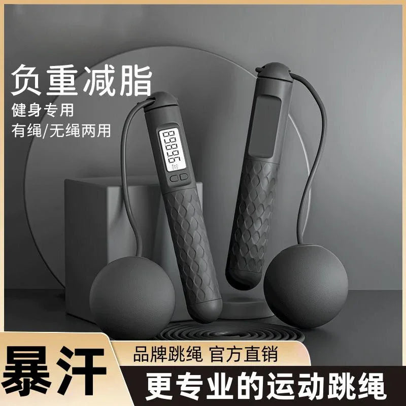 Smart jump rope with digital counter, dual-mode weighted handles for fitness and fat burning