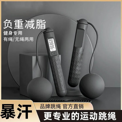 Smart jump rope with digital counter, dual-mode weighted handles for fitness and fat burning